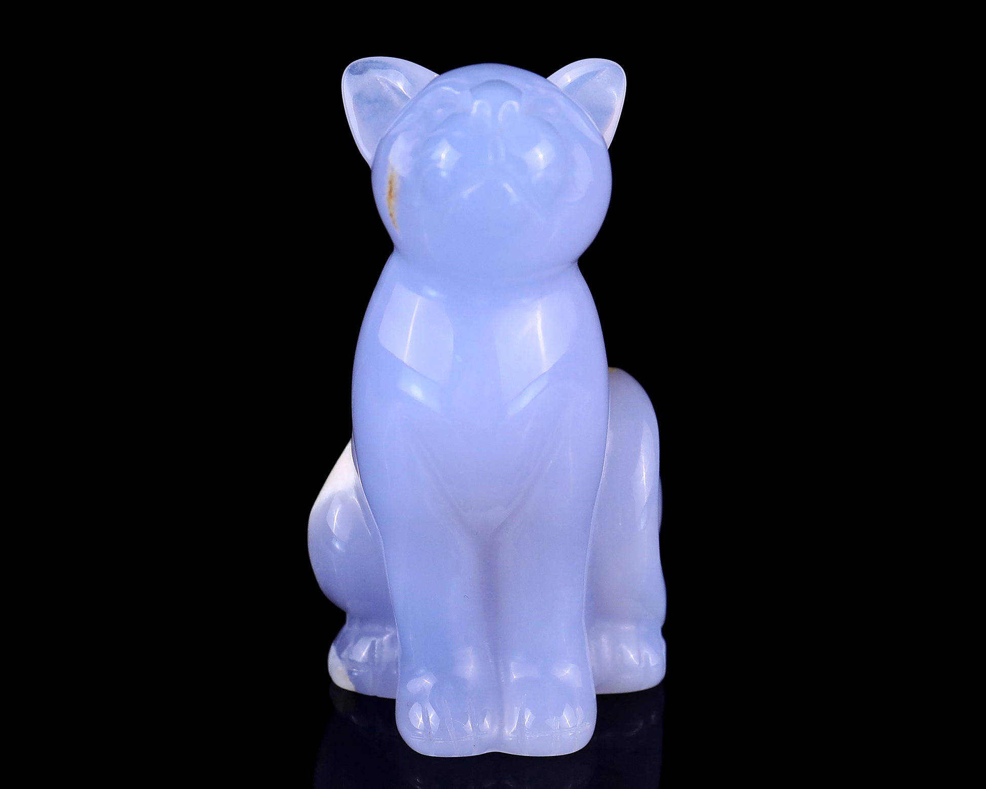 2.9" Blue Chalcedony Hand Carved Crystal Cat Sculpture Crystallumi