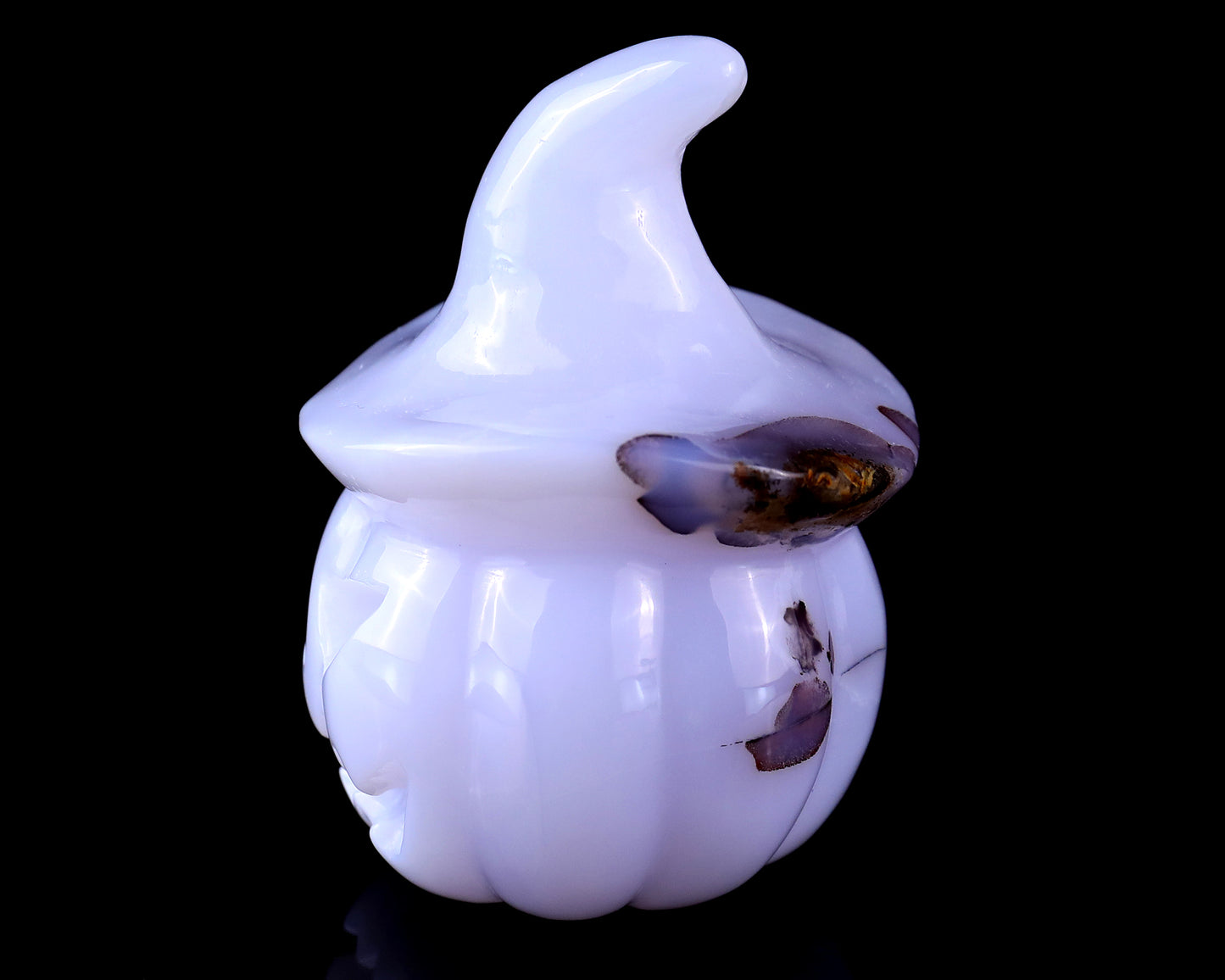 3.3” Natural Blue Chalcedony Hand Carved Crystal Wizard Pumpkin Sculpture, Halloween Gift Crystallumi