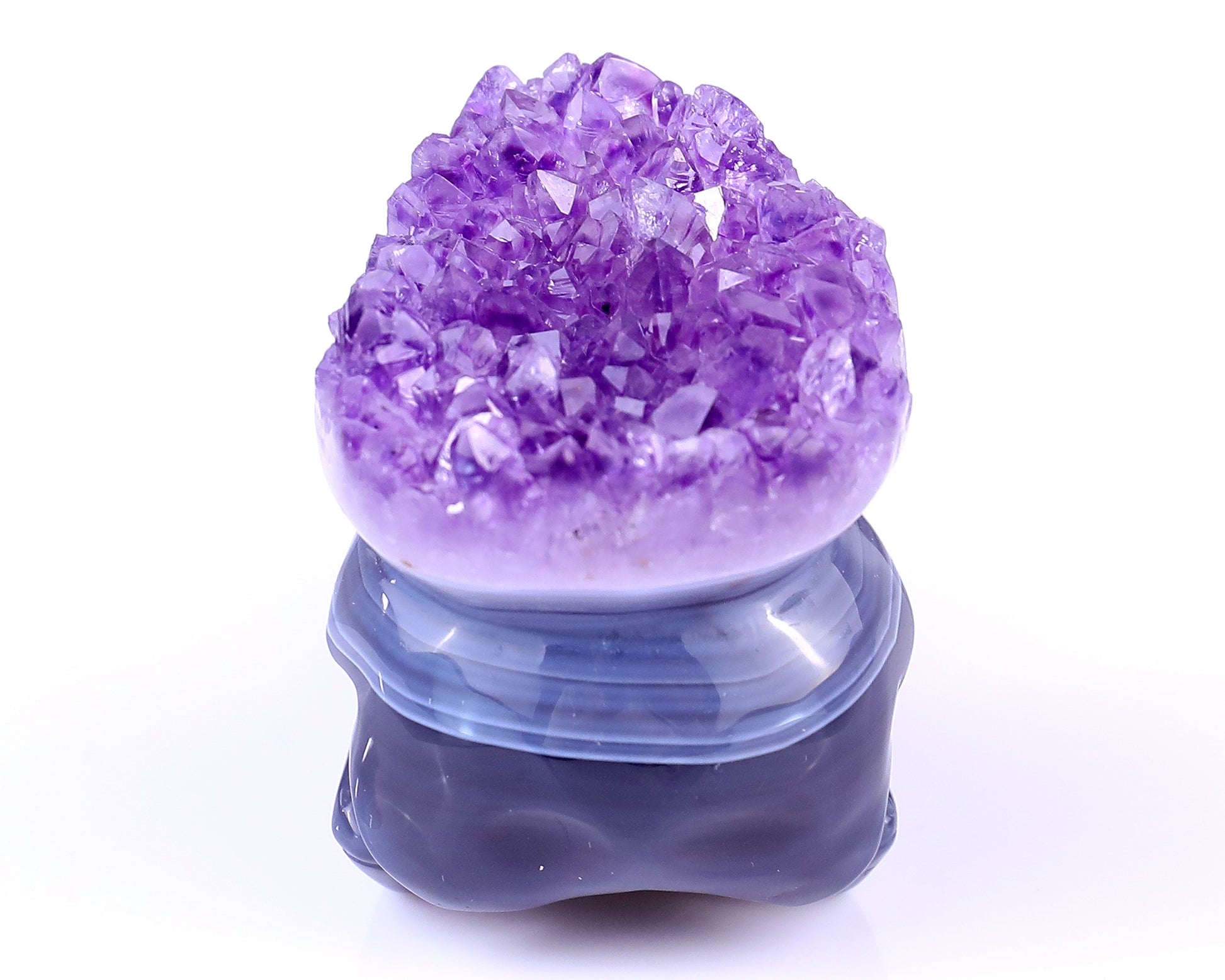 3.7" Amethyst Druse Agate Hand Carved Crystal Raven Skull Sculpture Crystallumi