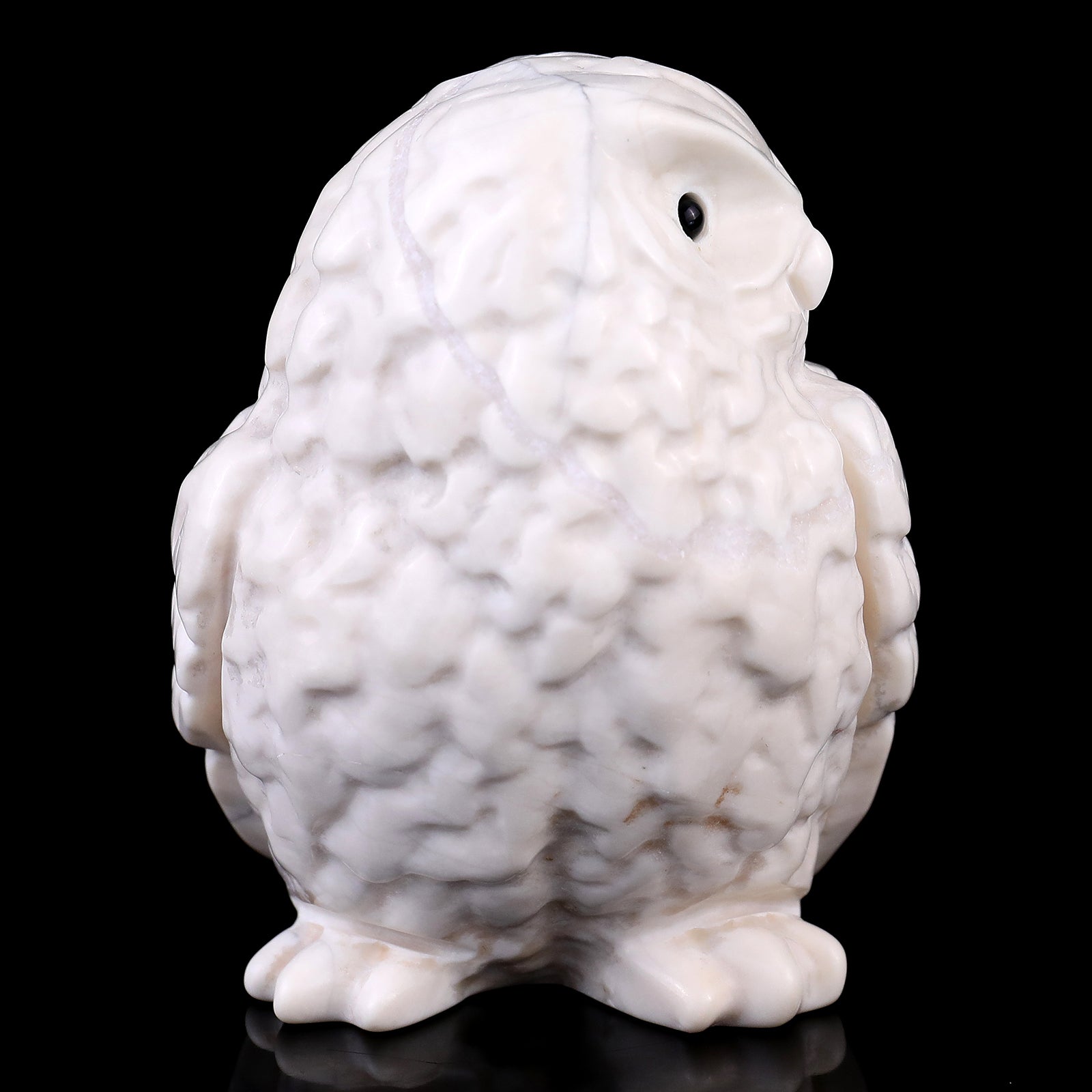 3.7" White Jade Hand Carved Crystal Owl Sculpture Crystallumi