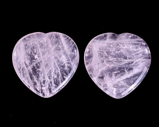 1.5" Rose Quartz Hand Carved Crystal Heart Shape Worry Stone,Massage Tool