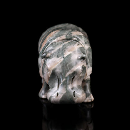 4.1" Jiulong Jade Hand Carved Crystal Hippo Sculpture Crystallumi