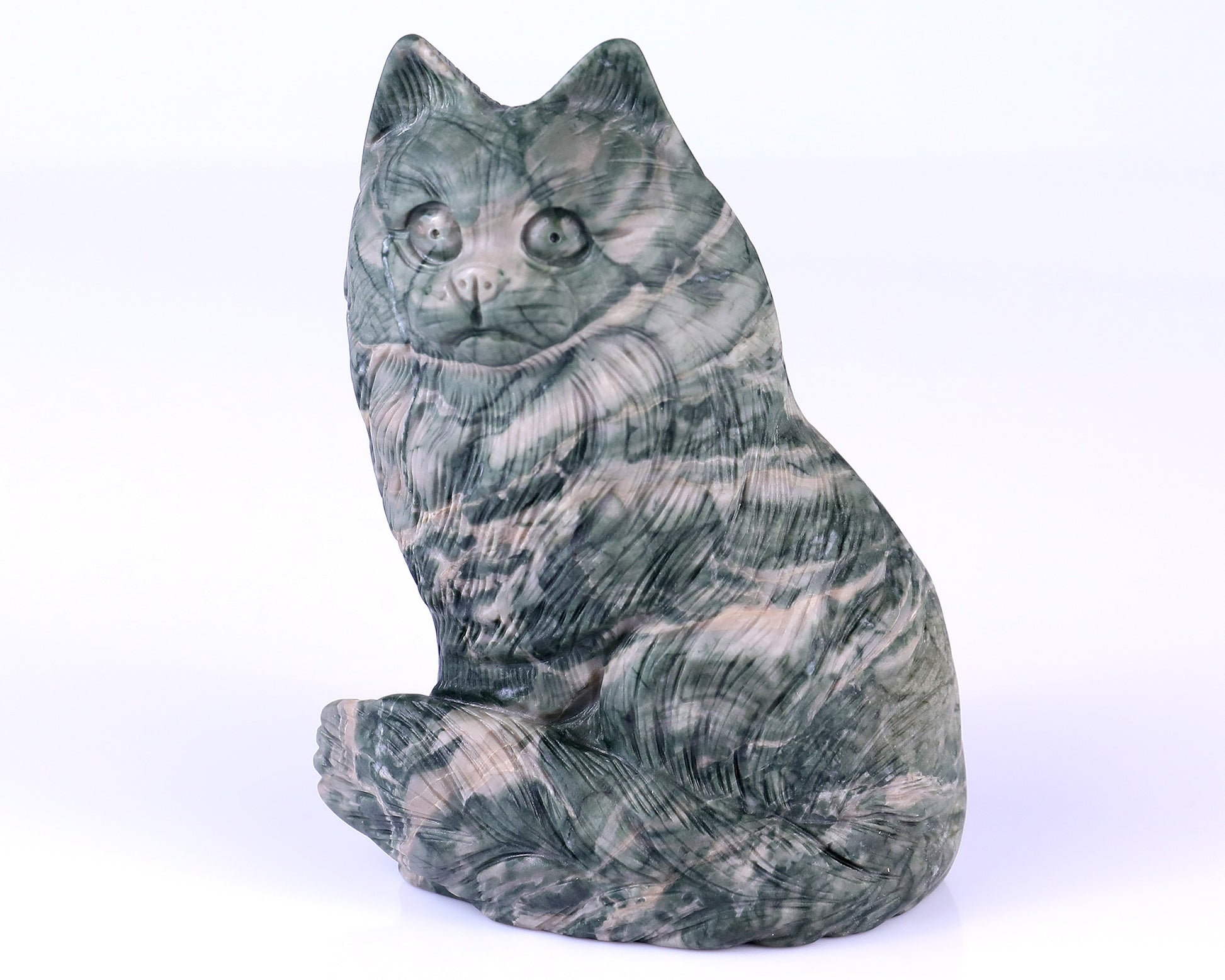 4.1" Jiulong Jade Hand Carved Crystal Persian Cat Sculpture Crystallumi