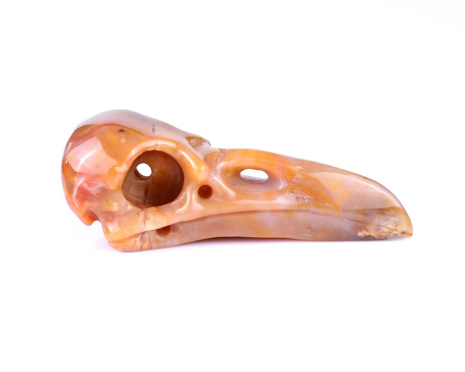 4.7" Chalcedony Hand Carved Crystal Raven Skull Sculpture Crystallumi