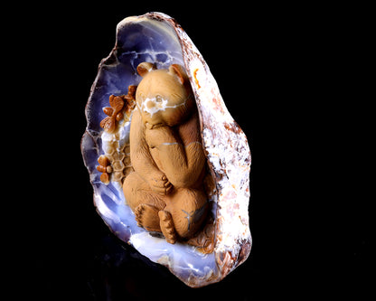 6.5" Blue Chalcedony Hand Carved Crystal Bear Sculpture