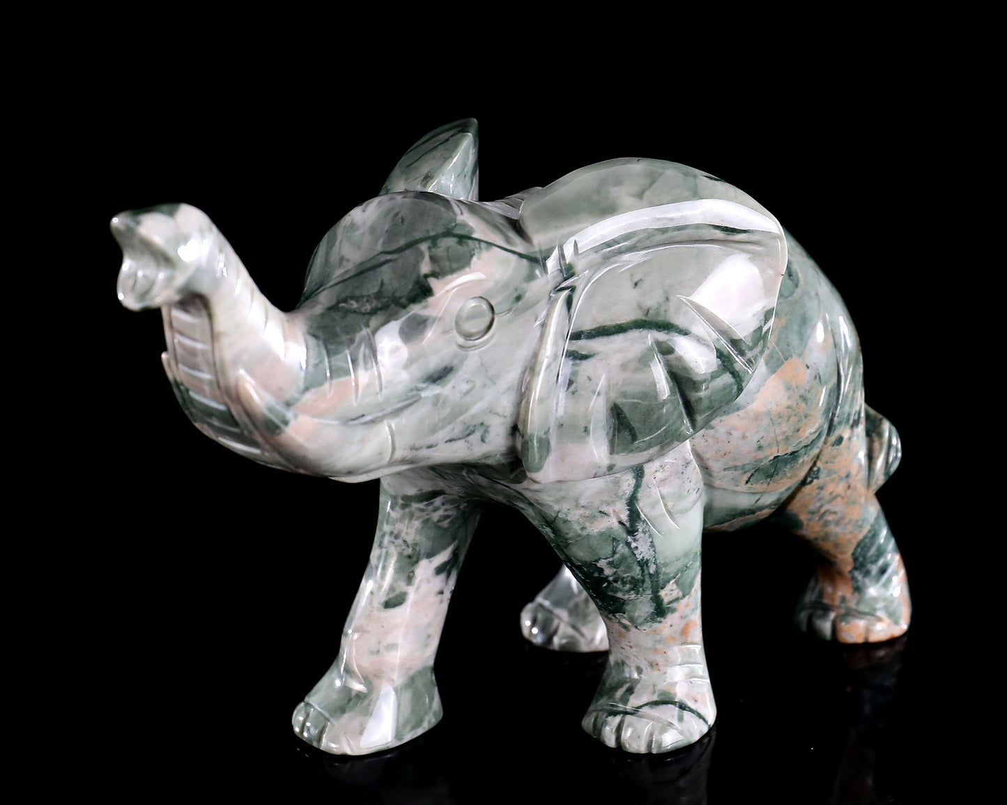 6.3" Jiulong Jade Hand Carved Crystal Elephant Sculpture
