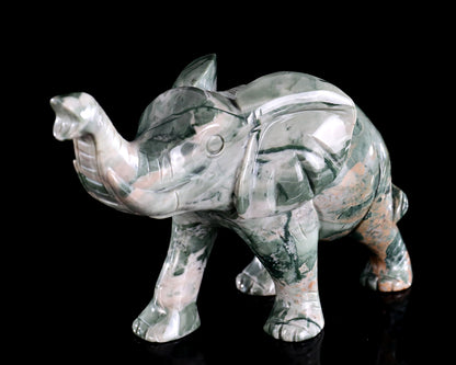 6.3" Jiulong Jade Hand Carved Crystal Elephant Sculpture