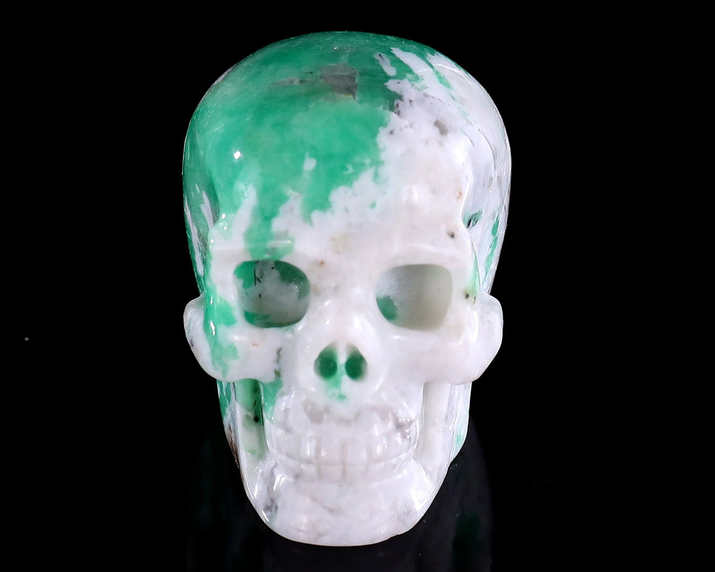 1.7" Emerald Hand Carved Crystal Realistic Skull Sculpture
