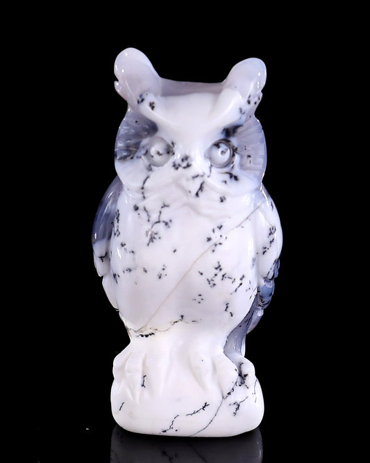 2.0" White Opal Hand Carved Crystal Owl Sculpture
