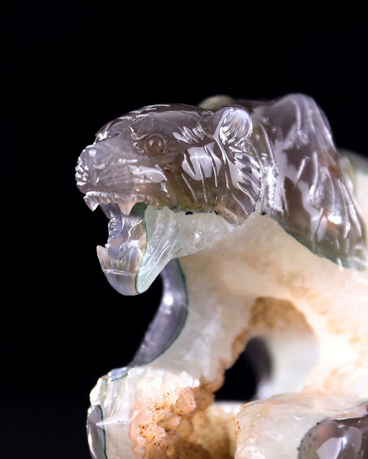 5.7" Geode Agate Hand Carved Crystal Tiger Sculpture