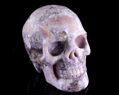 3.0" Blue Sakura Agate Hand Carved Crystal Realistic Skull Sculpture