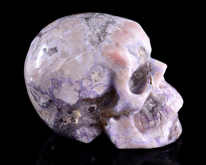 3.0" Blue Sakura Agate Hand Carved Crystal Realistic Skull Sculpture