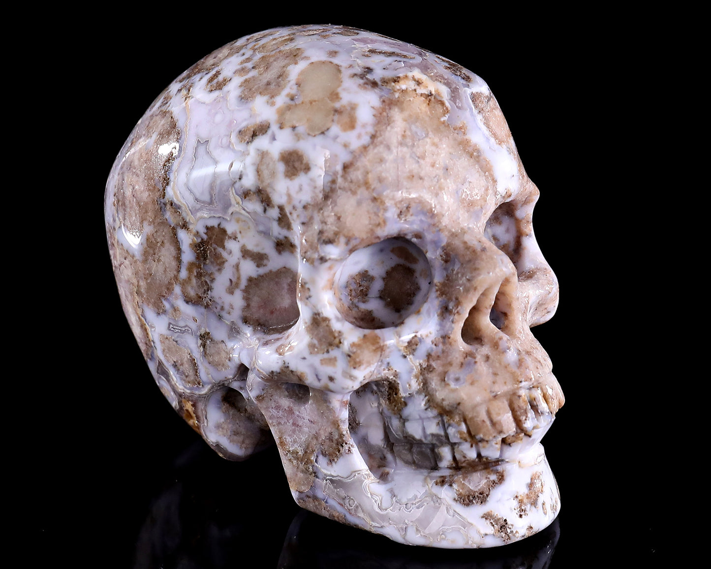3.0" Blue Sakura Agate Hand Carved Crystal Realistic Skull Sculpture