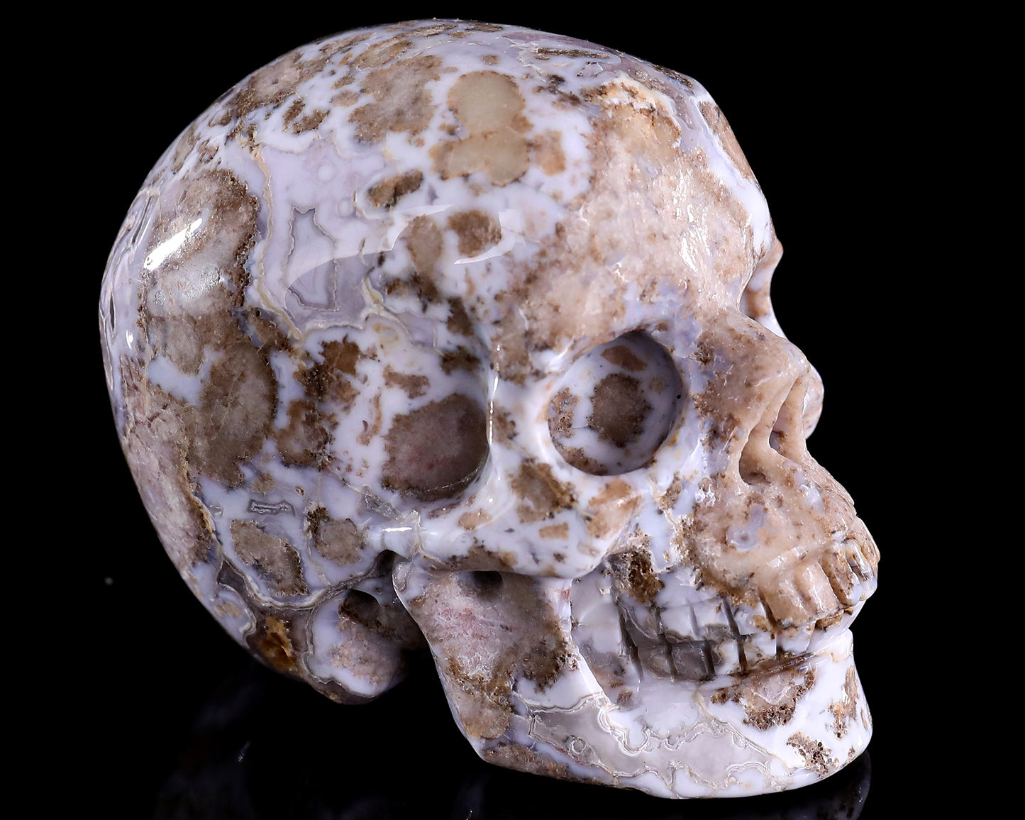 3.0" Blue Sakura Agate Hand Carved Crystal Realistic Skull Sculpture