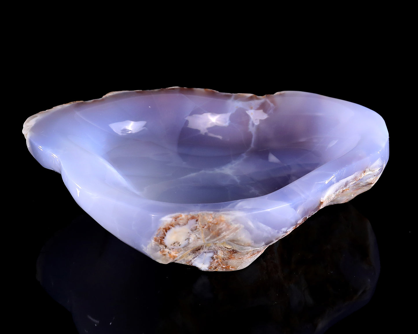 6.5" Blue Chalcedony Hand Carved Crystal Jewelry Tray Fruit Tray