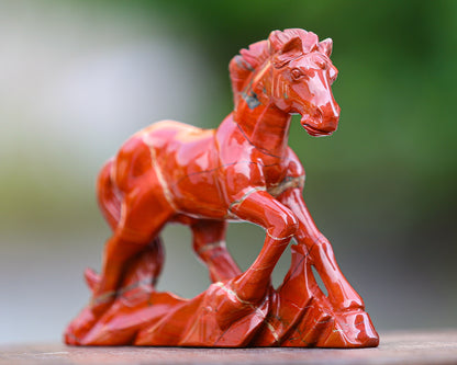 6.3" Red Jasper Hand Carved Crystal Horse Sculpture