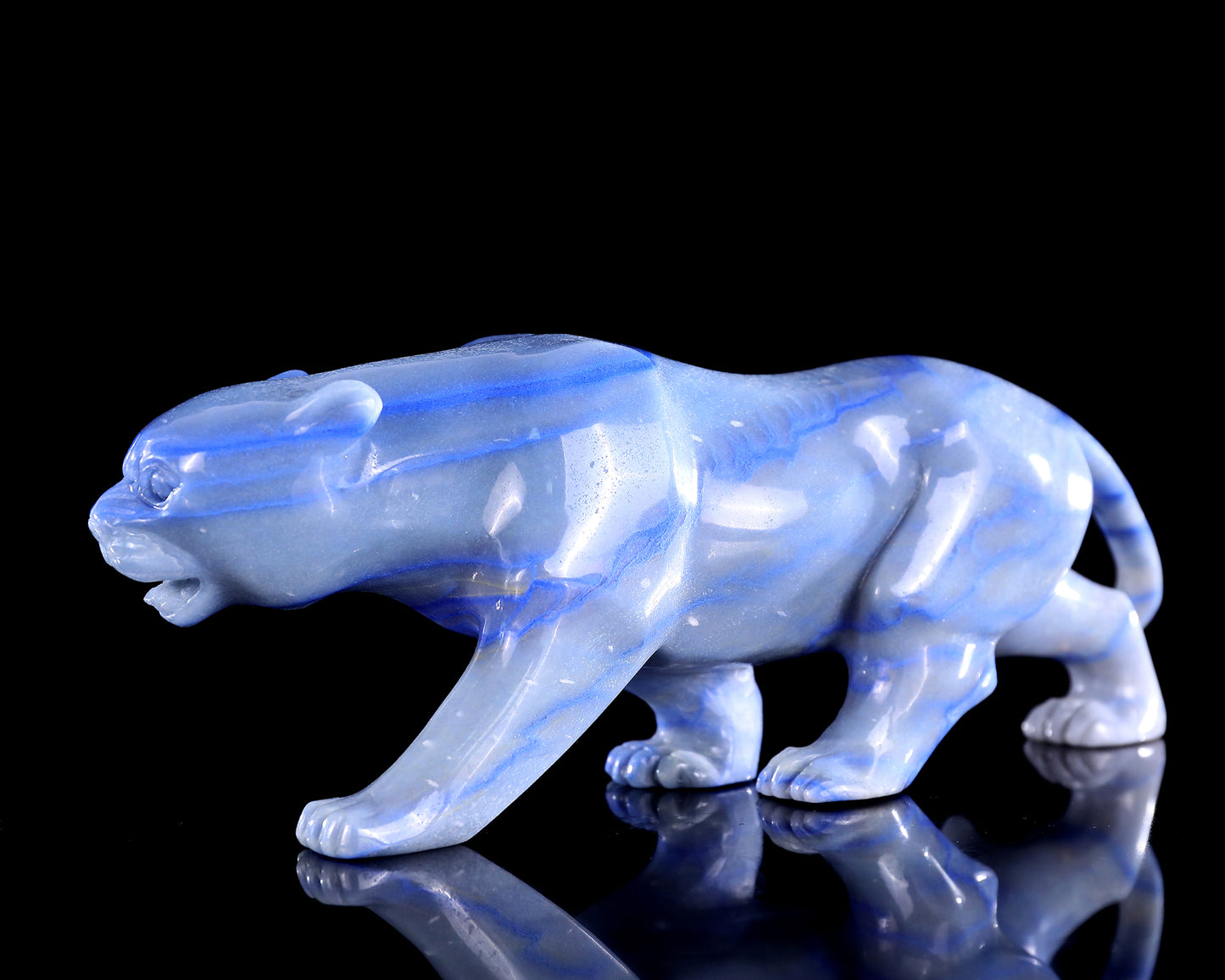 11.4" Blue Aventurine Hand Carved Crystal Leopard Sculpture