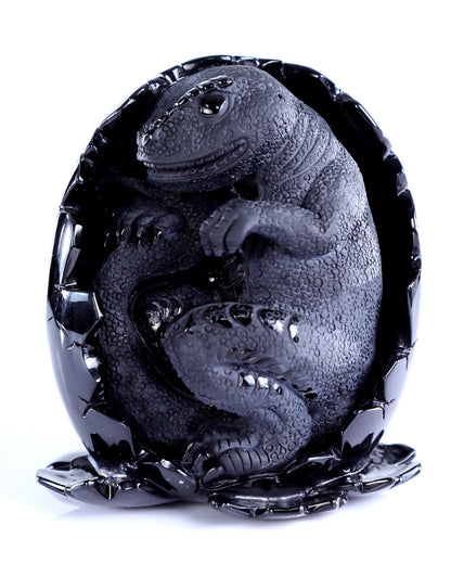 5.3" Black Obsidian Hand Carved Crystal Dragon Baby Egg Sculpture