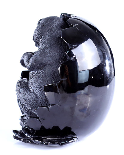 5.3" Black Obsidian Hand Carved Crystal Dragon Baby Egg Sculpture
