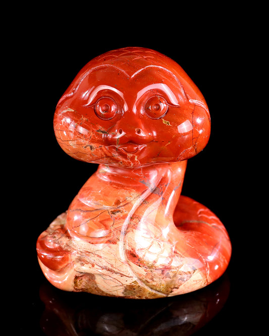 2.9" Red Jasper Hand Carved Crystal Baby Snake Sculpture