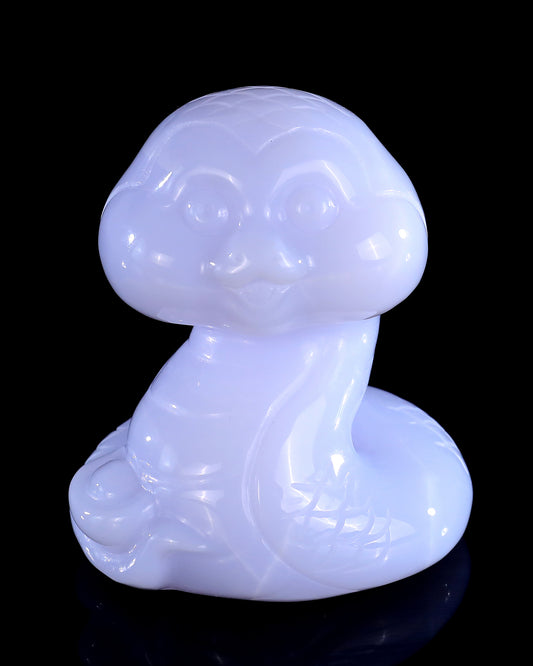 2.9" Blue Chalcedony Hand Carved Crystal Baby Snake Sculpture
