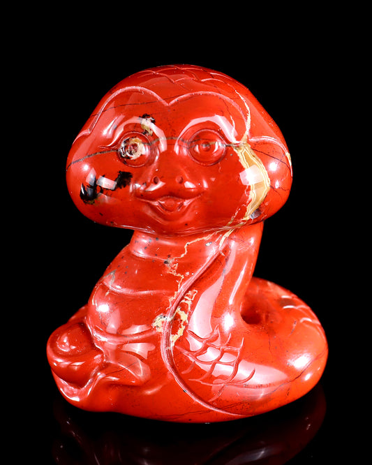 2.9" Red Jasper Hand Carved Crystal Baby Snake Sculpture
