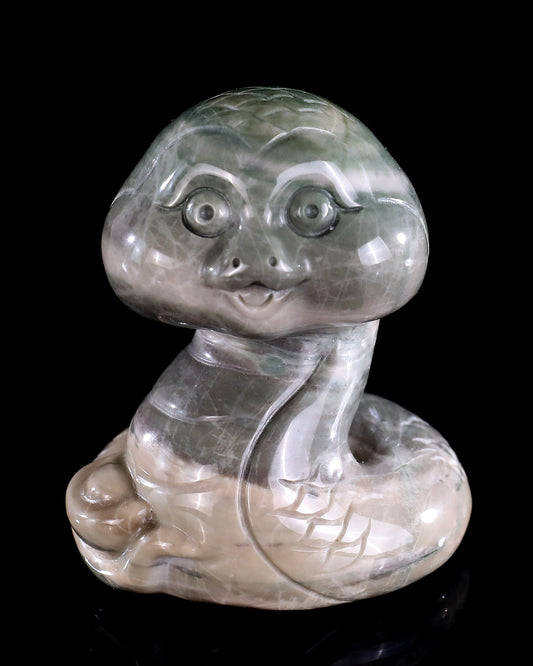 2.9" Jiulong Jade Hand Carved Crystal Baby Snake Sculpture
