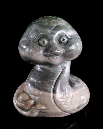 2.9" Jiulong Jade Hand Carved Crystal Baby Snake Sculpture