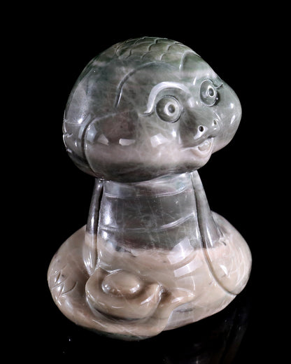 2.9" Jiulong Jade Hand Carved Crystal Baby Snake Sculpture