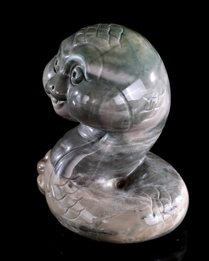 2.9" Jiulong Jade Hand Carved Crystal Baby Snake Sculpture