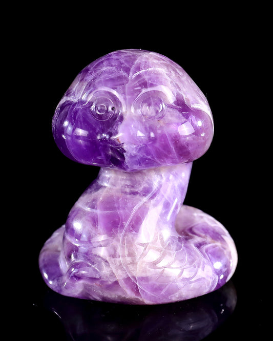 2.4" Amethyst Hand Carved Crystal Baby Snake Sculpture