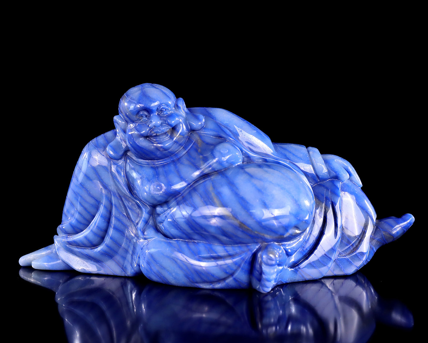 10" Blue Aventurine Hand Carved Crystal Buddha Sculpture