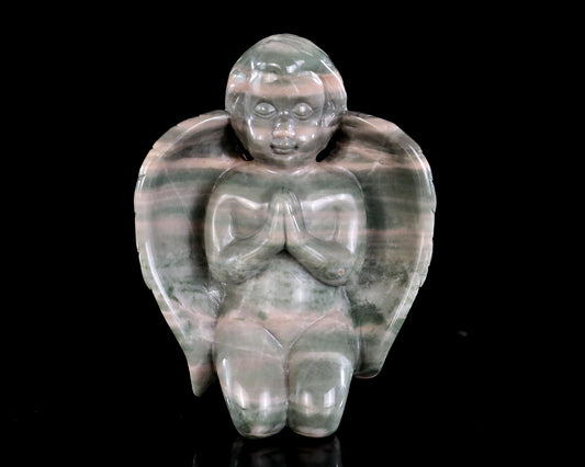 3.7" Jiulong Jade Hand Carved Crystal Angel Sculpture