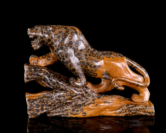 10.6" Leopard Skin Agate Hand Carved Crystal Leopard Sculpture