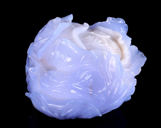 6.9" Natural Blue Chalcedony Hand Carved Crystal Cabbage Sculpture