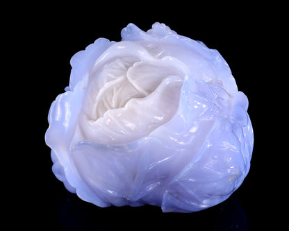 6.9" Natural Blue Chalcedony Hand Carved Crystal Cabbage Sculpture