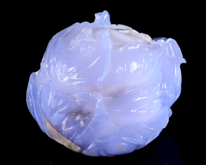 6.9" Natural Blue Chalcedony Hand Carved Crystal Cabbage Sculpture