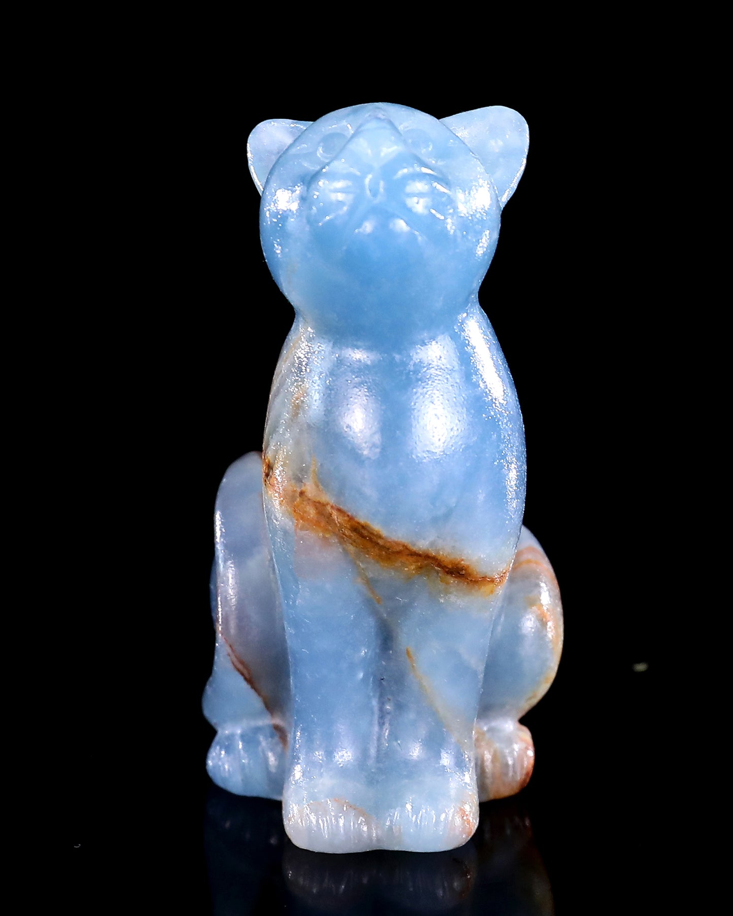 2.9" Natural Blue Onyx Hand Carved Crystal Cat Sculpture