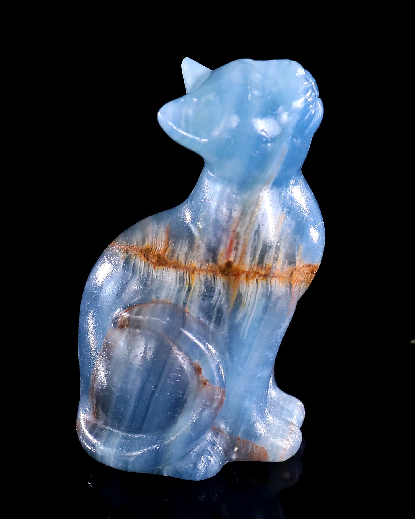 2.9" Natural Blue Onyx Hand Carved Crystal Cat Sculpture