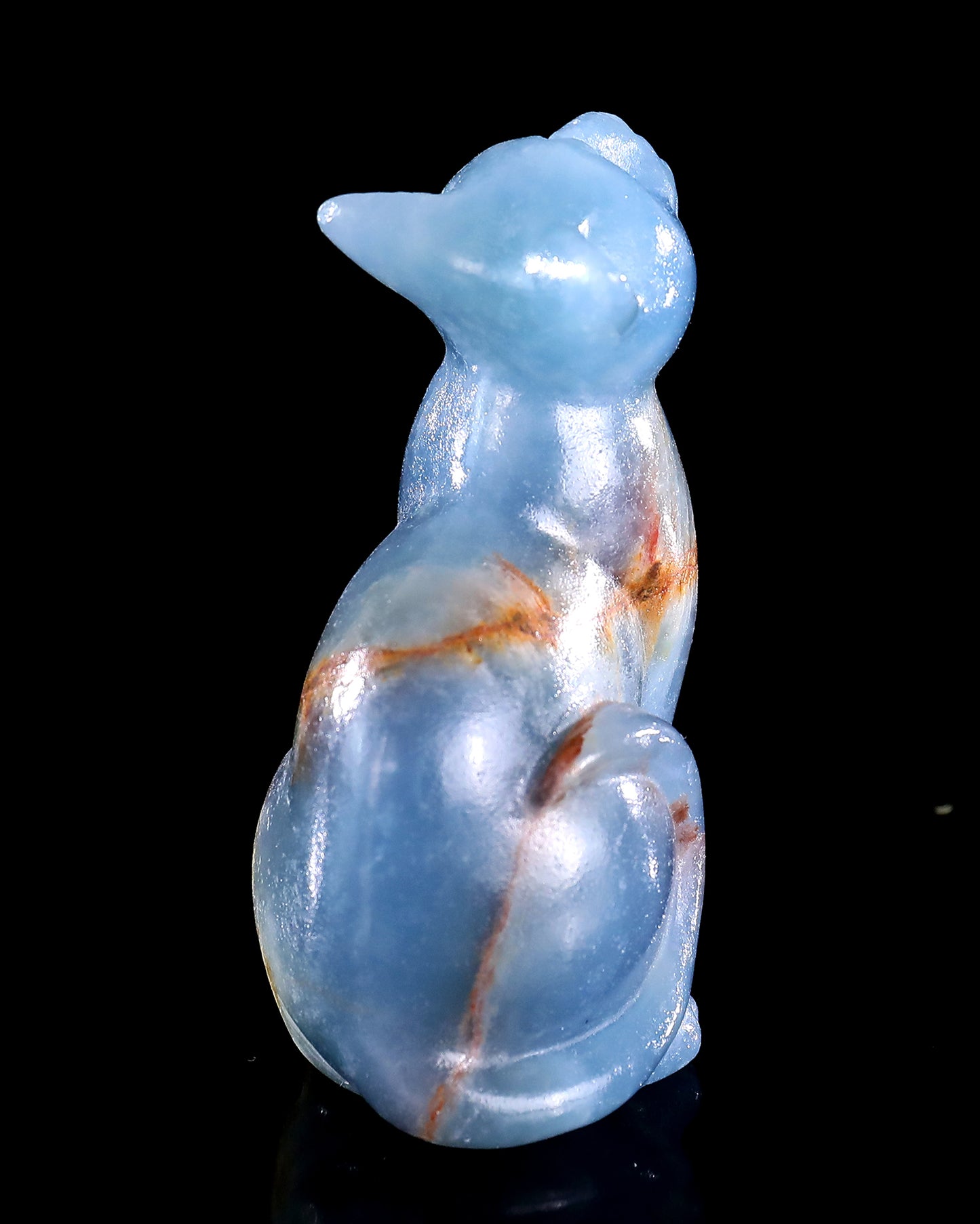 2.9" Natural Blue Onyx Hand Carved Crystal Cat Sculpture