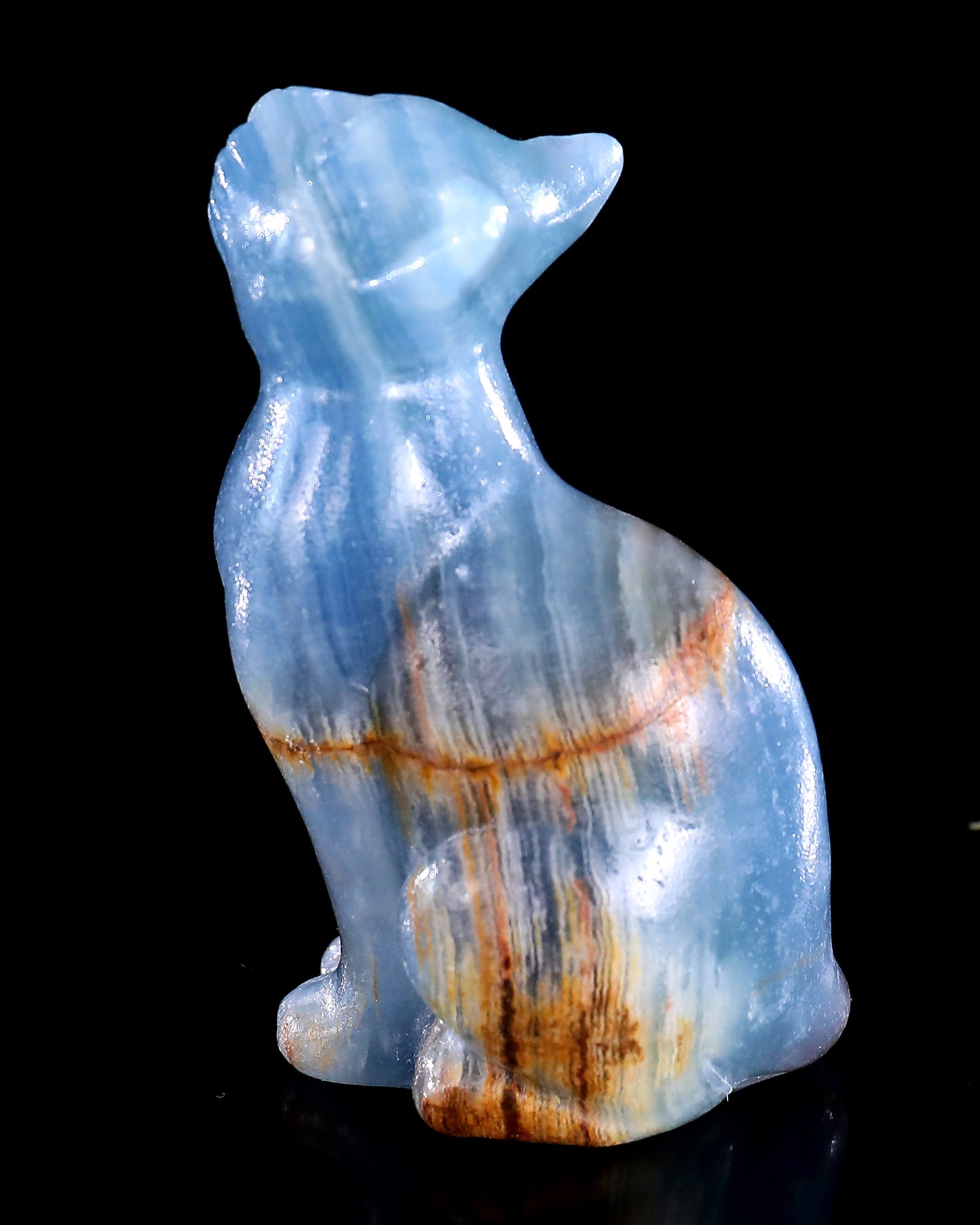 2.9" Natural Blue Onyx Hand Carved Crystal Cat Sculpture