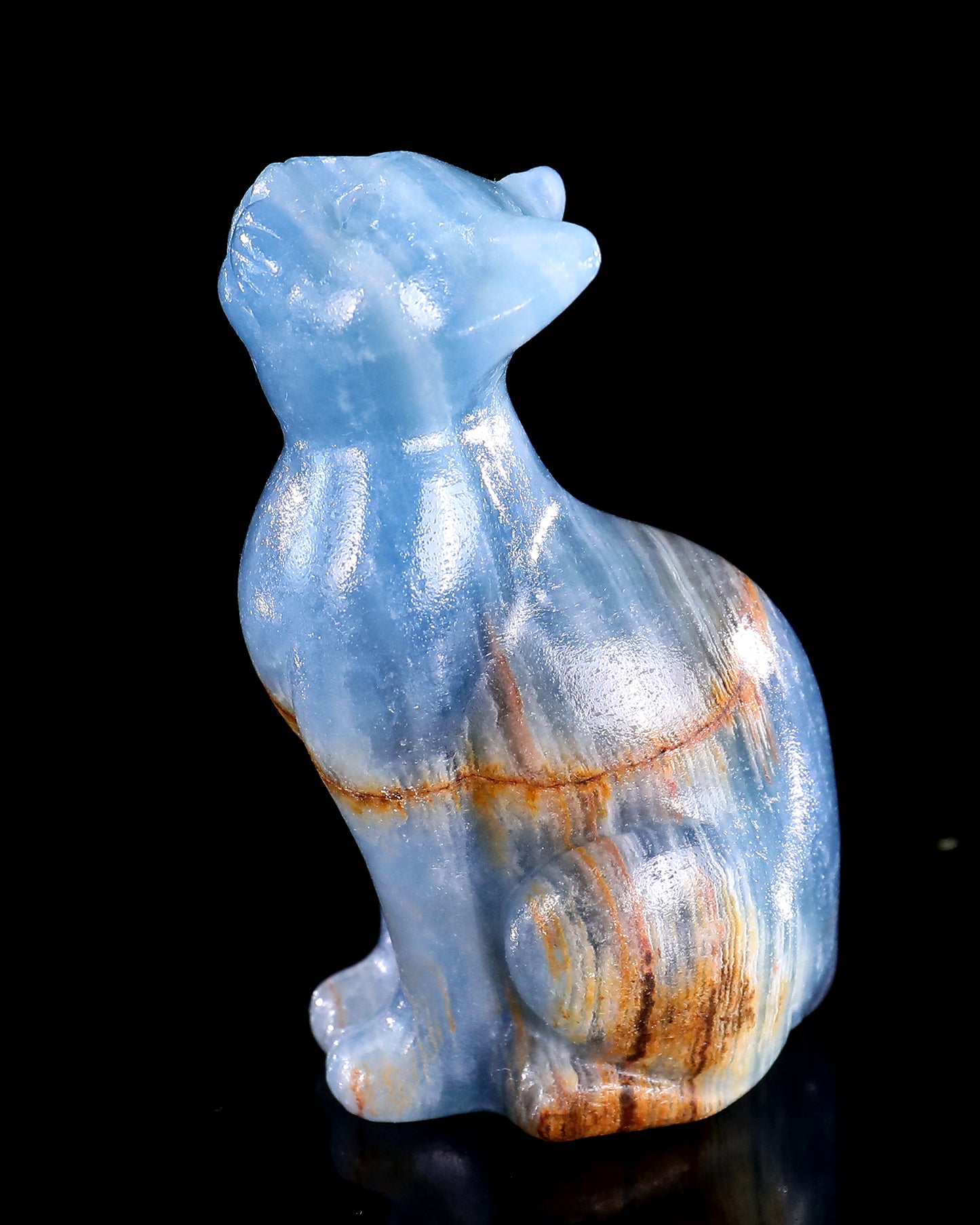 2.9" Natural Blue Onyx Hand Carved Crystal Cat Sculpture
