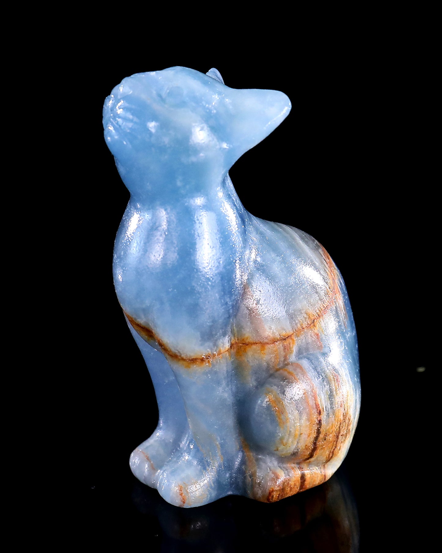 2.9" Natural Blue Onyx Hand Carved Crystal Cat Sculpture