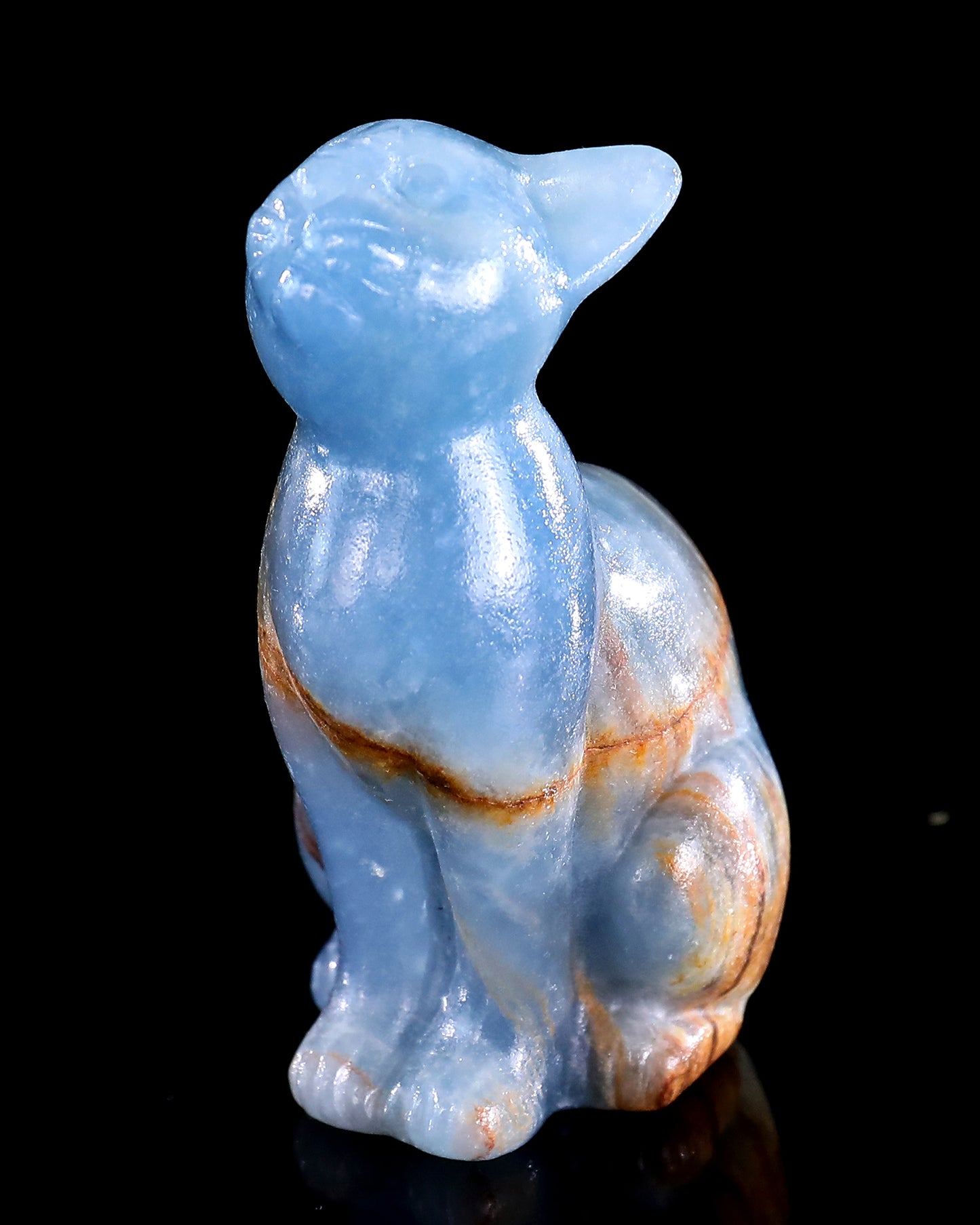 2.9" Natural Blue Onyx Hand Carved Crystal Cat Sculpture