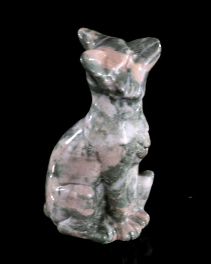 2.9" Natural Jiulong Jade Hand Carved Crystal Fox Sculpture