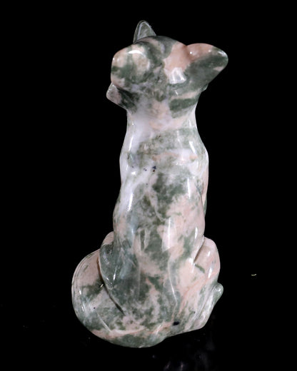 2.9" Natural Jiulong Jade Hand Carved Crystal Fox Sculpture