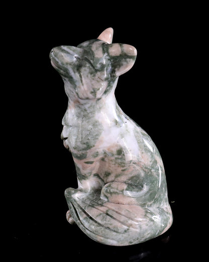 2.9" Natural Jiulong Jade Hand Carved Crystal Fox Sculpture