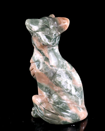 2.9" Natural Jiulong Jade Hand Carved Crystal Fox Sculpture