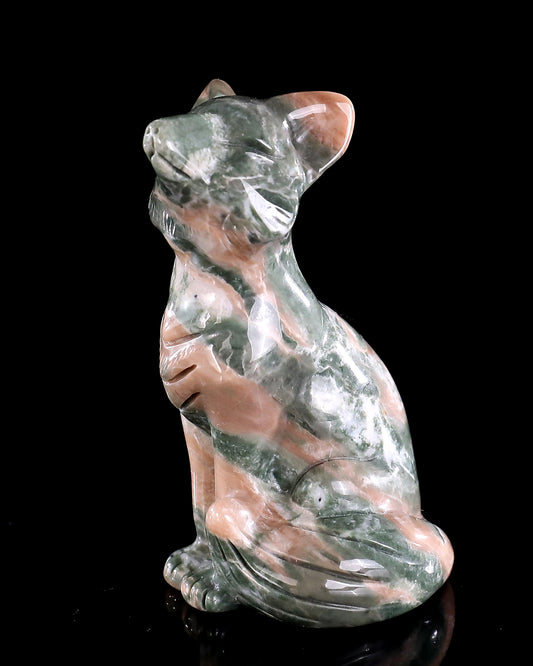 2.9" Natural Jiulong Jade Hand Carved Crystal Fox Sculpture