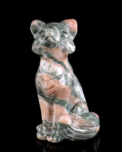 2.9" Natural Jiulong Jade Hand Carved Crystal Fox Sculpture